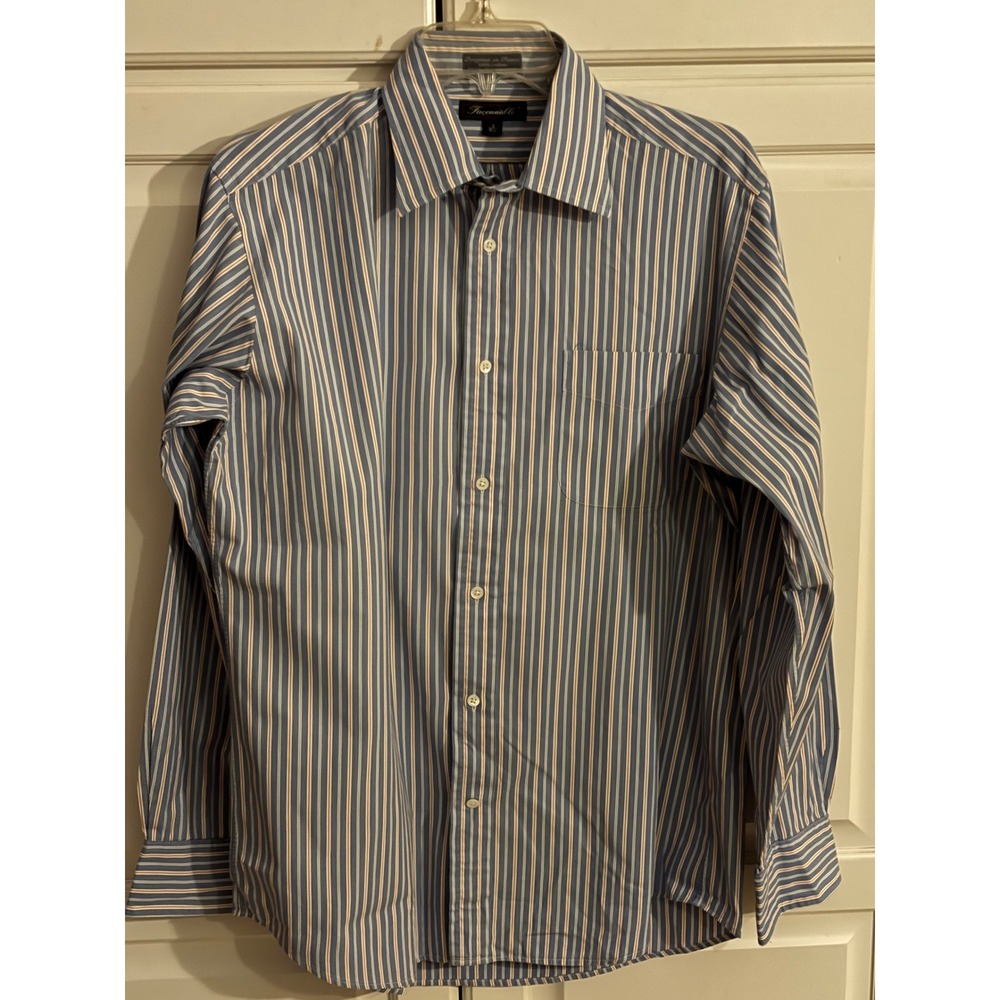 Facconable Mens Striped Long‎ Sleeve Button Down Shirt Size 15 1/2 L